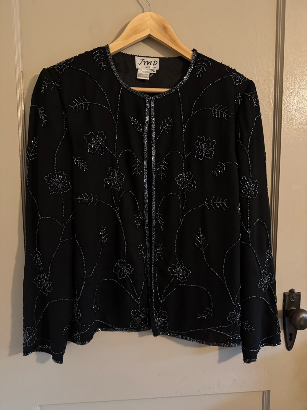 Black Beaded Floral Jacket - Elegant Evening Coat